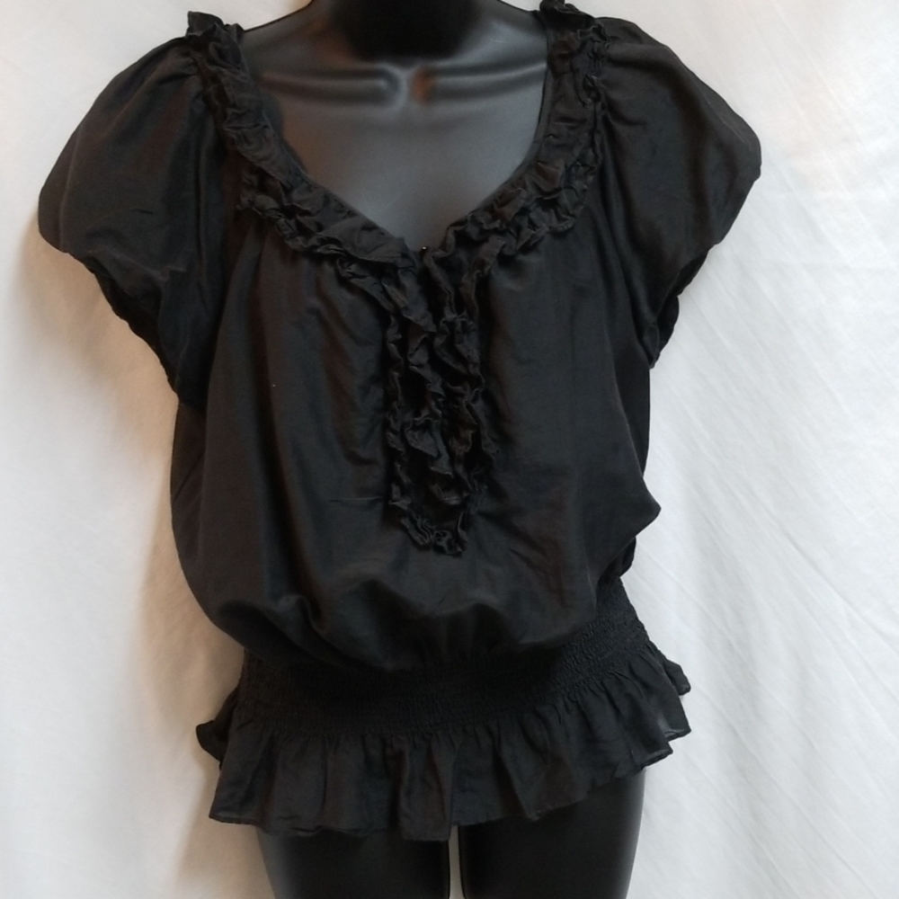 🍒 3 for $15 Black silk/cotton blouse Allen B sz S